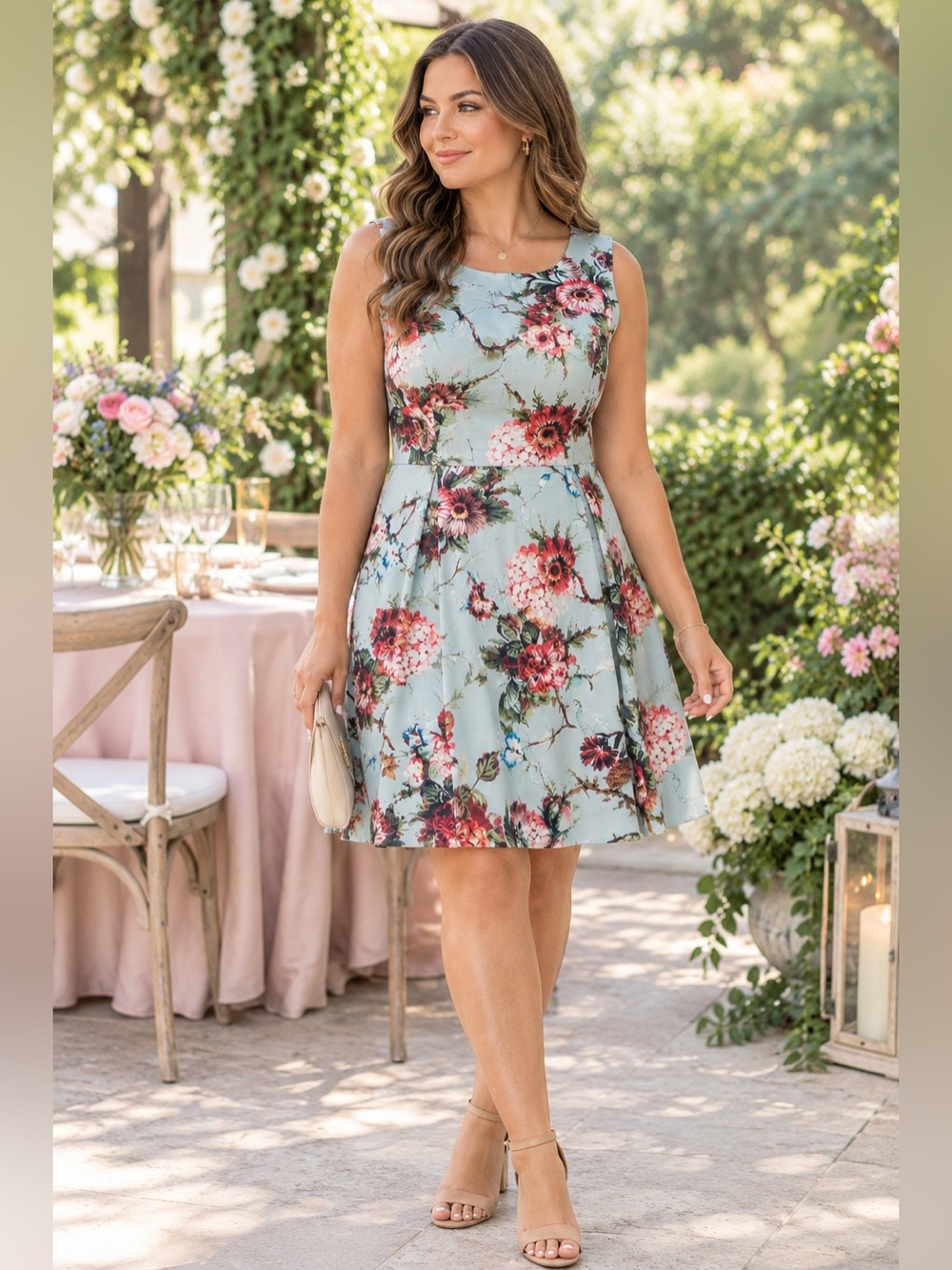 Sleeveless Floral Midi Dress in Turquoise by She's Size XXL